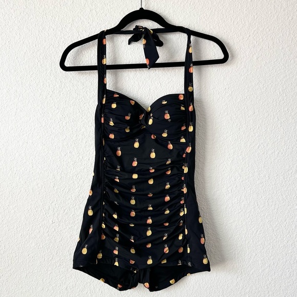 SEAFOLLY BLACK VINTAGE STYLE PINEAPPLE PRINTED ONE-PIECE SWIMSUIT - Picture 3 of 6